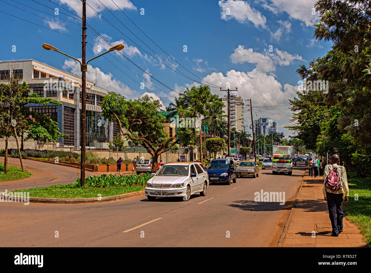 KAMPALA, UGANDA - APRIL 13, 2017: A new road in Kampala which was built with the help of a Chinese company. Kampala is the capital city of Uganda in E Stock Photo