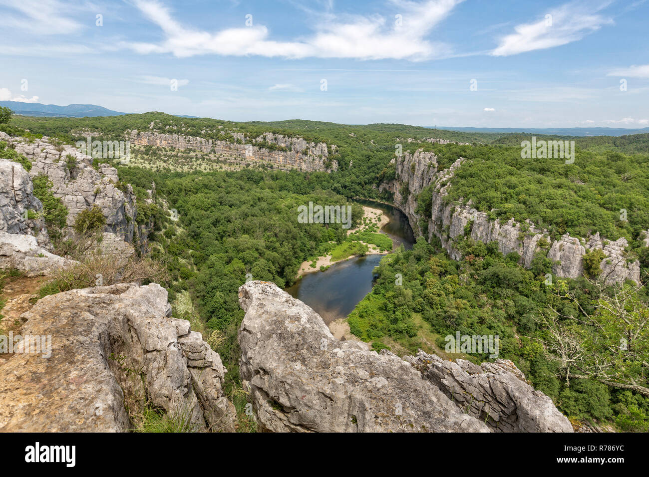 view from the bois de paiolive into the chassezac gorge,southern france Stock Photo