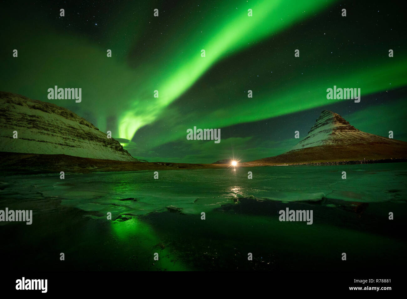 Aurora Borealis, the Northern Lights, over Kirkjufell, a 463 metre ...