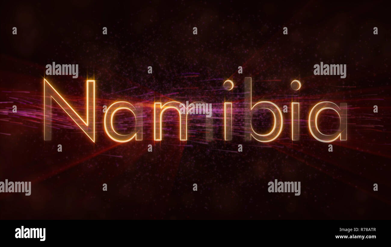 Namibia country name text animation Shiny rays looping on edge of