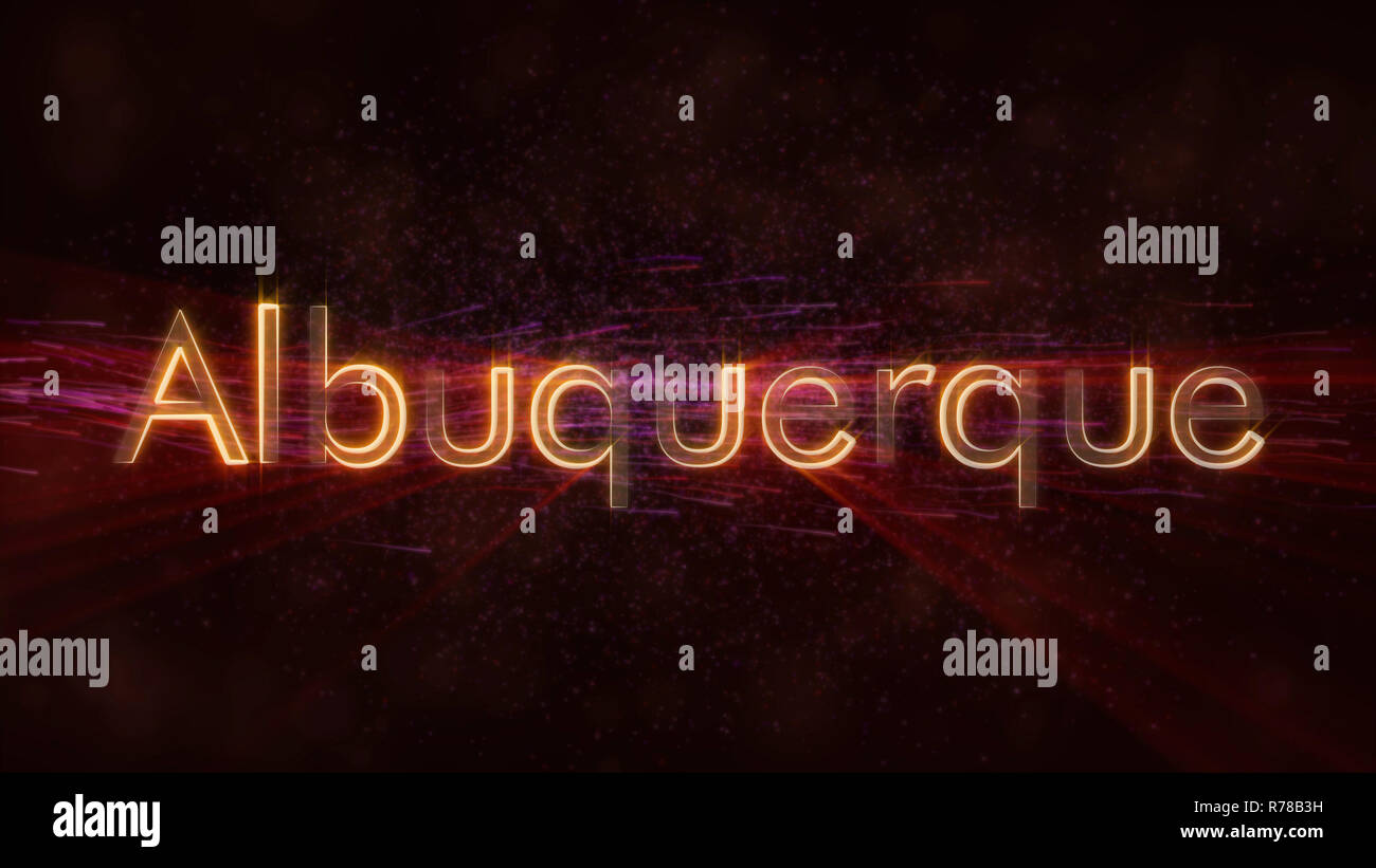 Albuquerque United States city name text animation Shiny rays