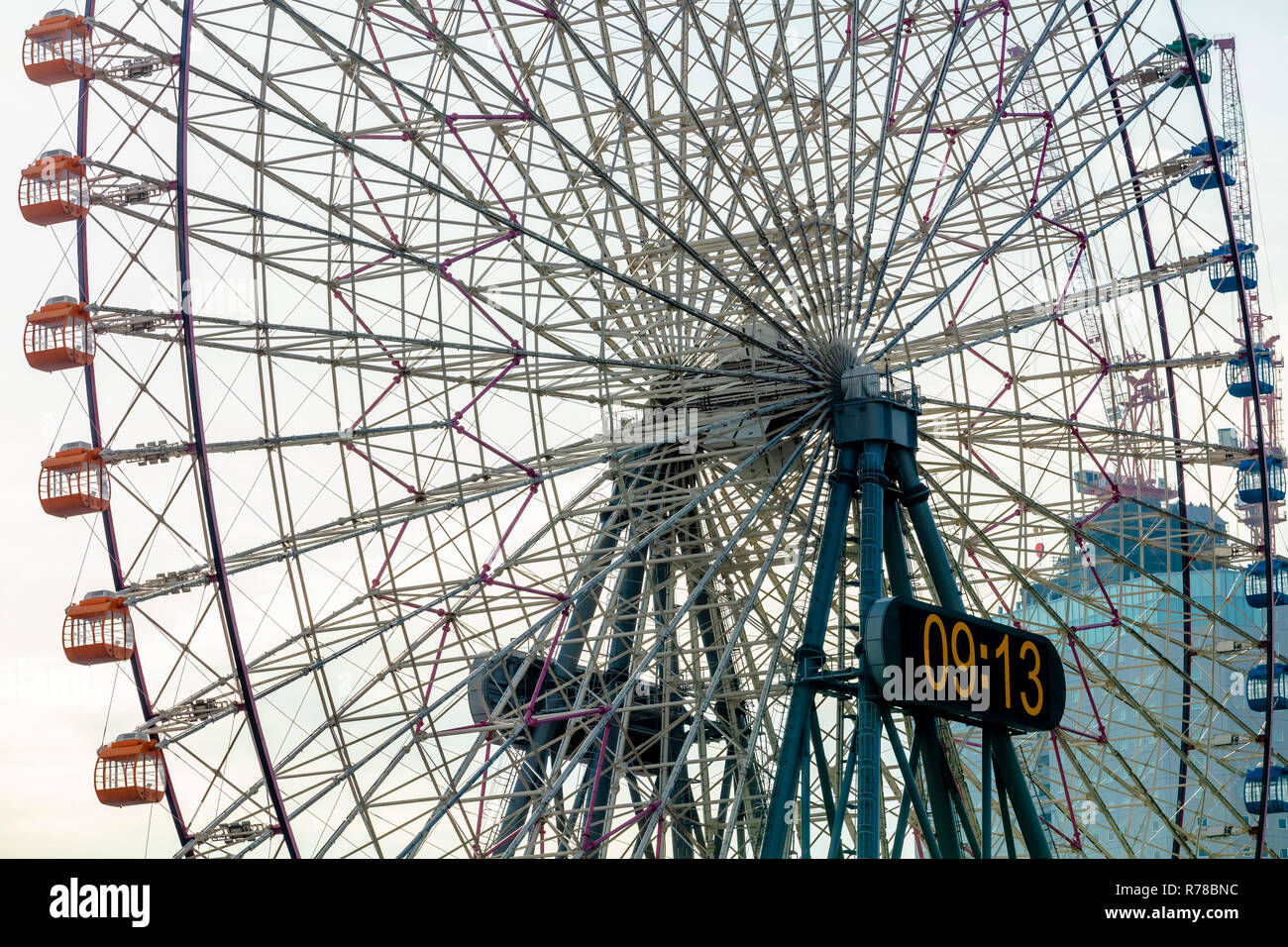 Yokohama, Kanagawa / Japan - December 3 2018: Cosmo Clock 21 Yokohama giant ferris wheel close up zoom at Minato Mirai port Stock Photo