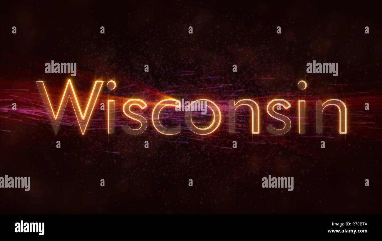 Wisconsin - United States state name text animation - Shiny rays ...