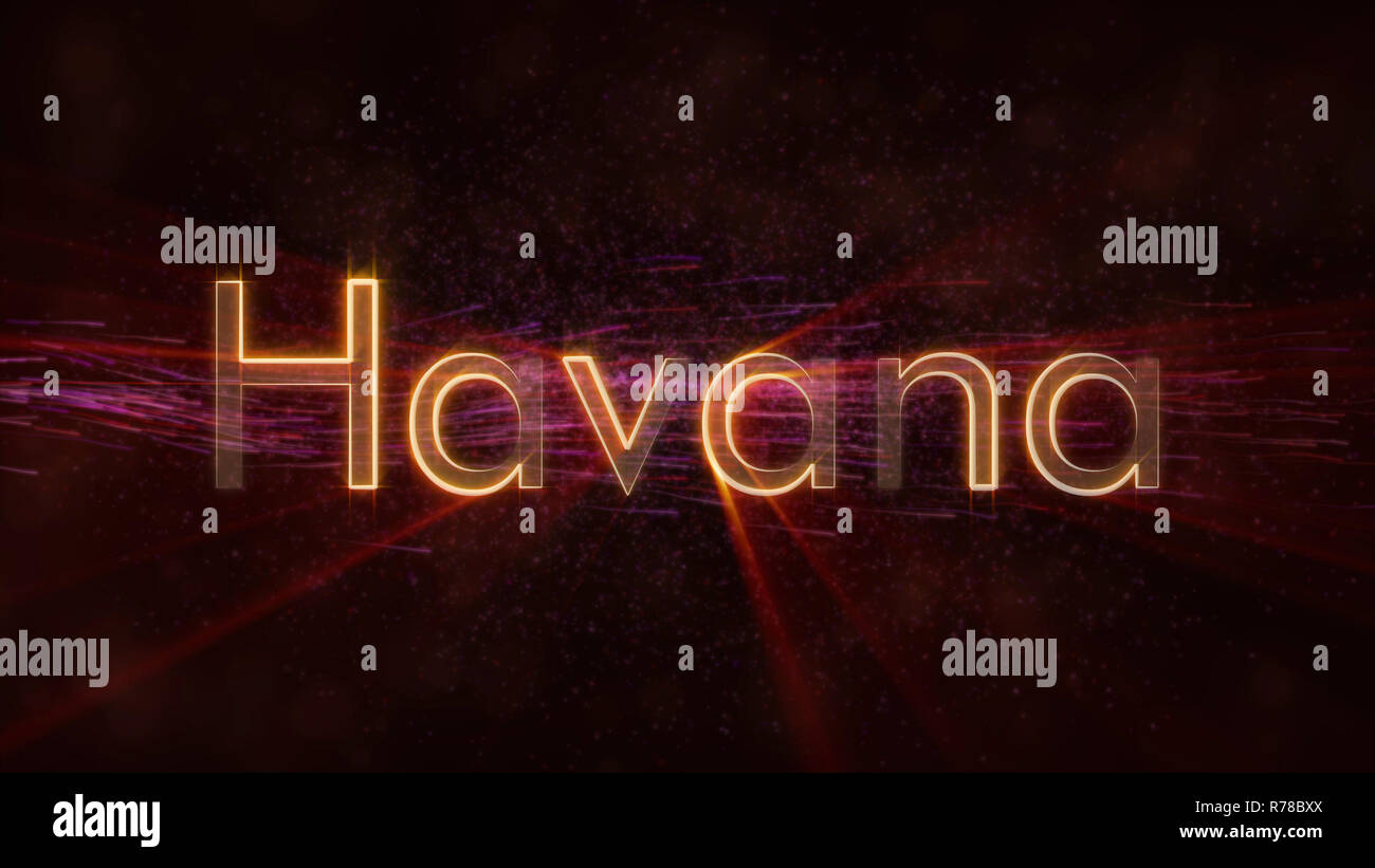 Havana Cuba city name text animation Shiny rays looping on edge of