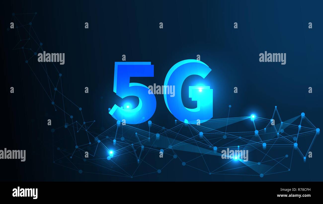 5G Network Wireless Systems and Internet All Device Communication Network Concept. Artificial Intelligence and Machine Learning Concept. Stock Vector