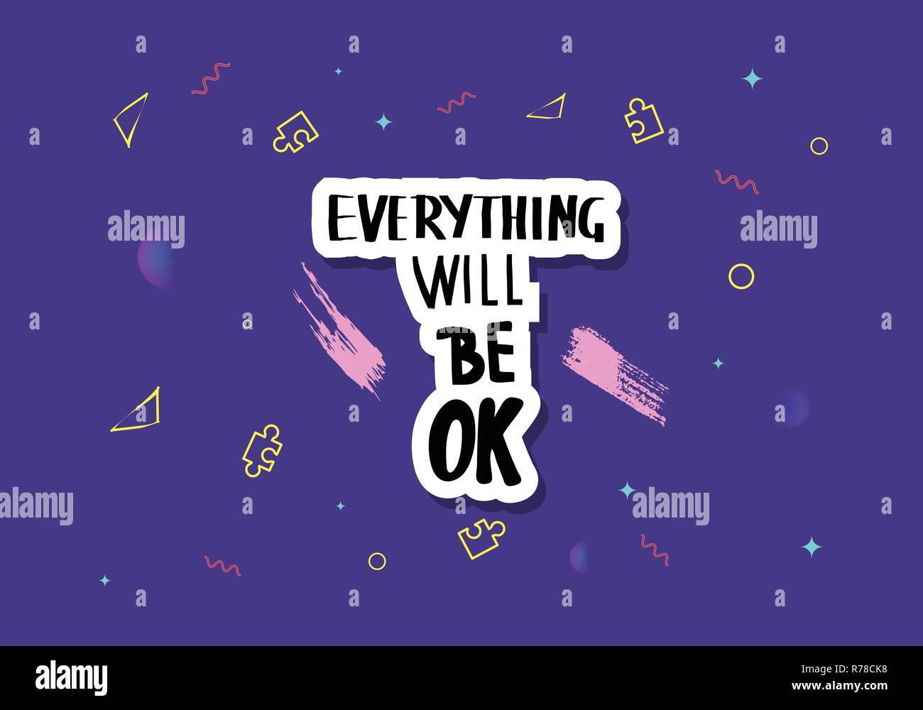 Everything will be ok handwritten lettering sticker with decoration ...