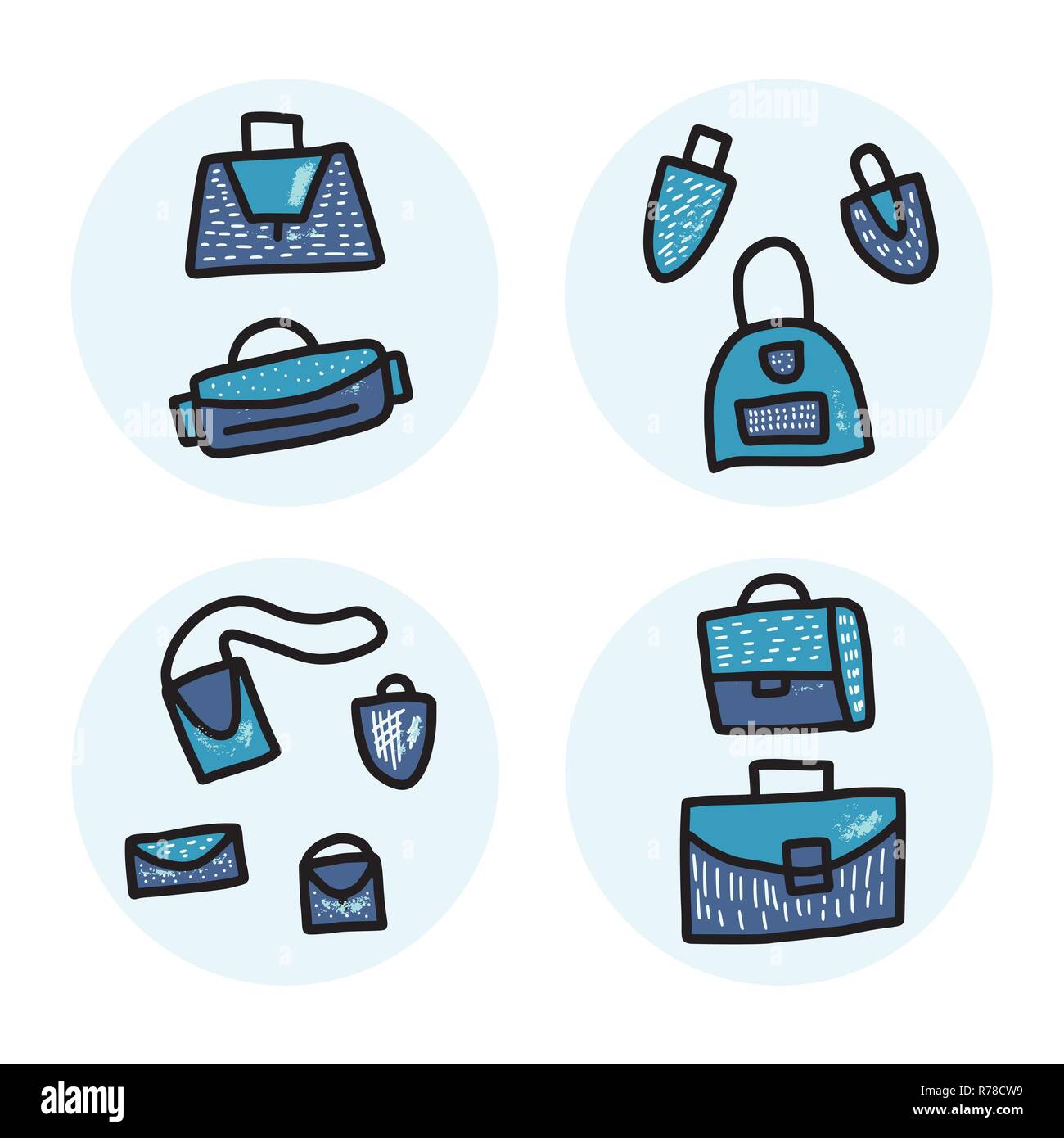 Set of bags in doodle style. Hand drawn woman accessories. Vector color ...