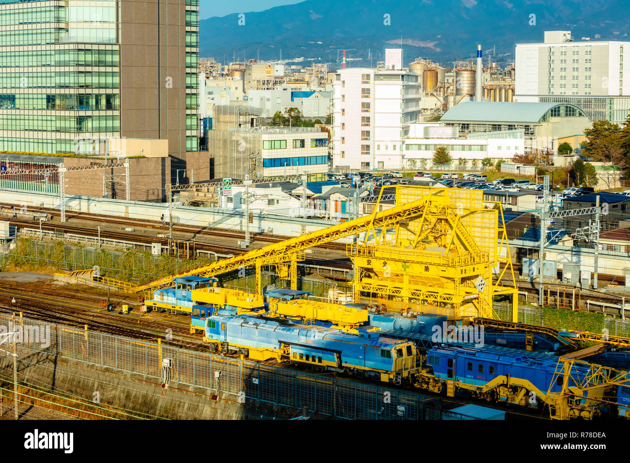 Mishima, Shizuoka / Japan - December 1 2018: Mishima city centre dense buildings featuring Mishima JR railway shinkansen Station Stock Photo