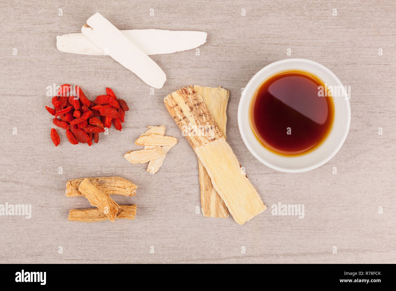 Traditional Chinese Medicine soup background. Stock Photo