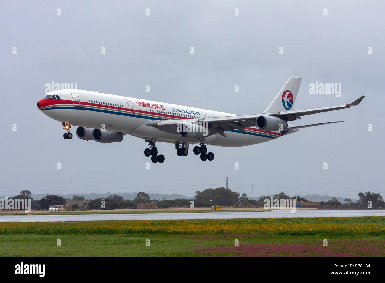 China Eastern Airlines Airbus A340-313 arriving from China to take back Chinese citizens back to China from Libya. Stock Photo