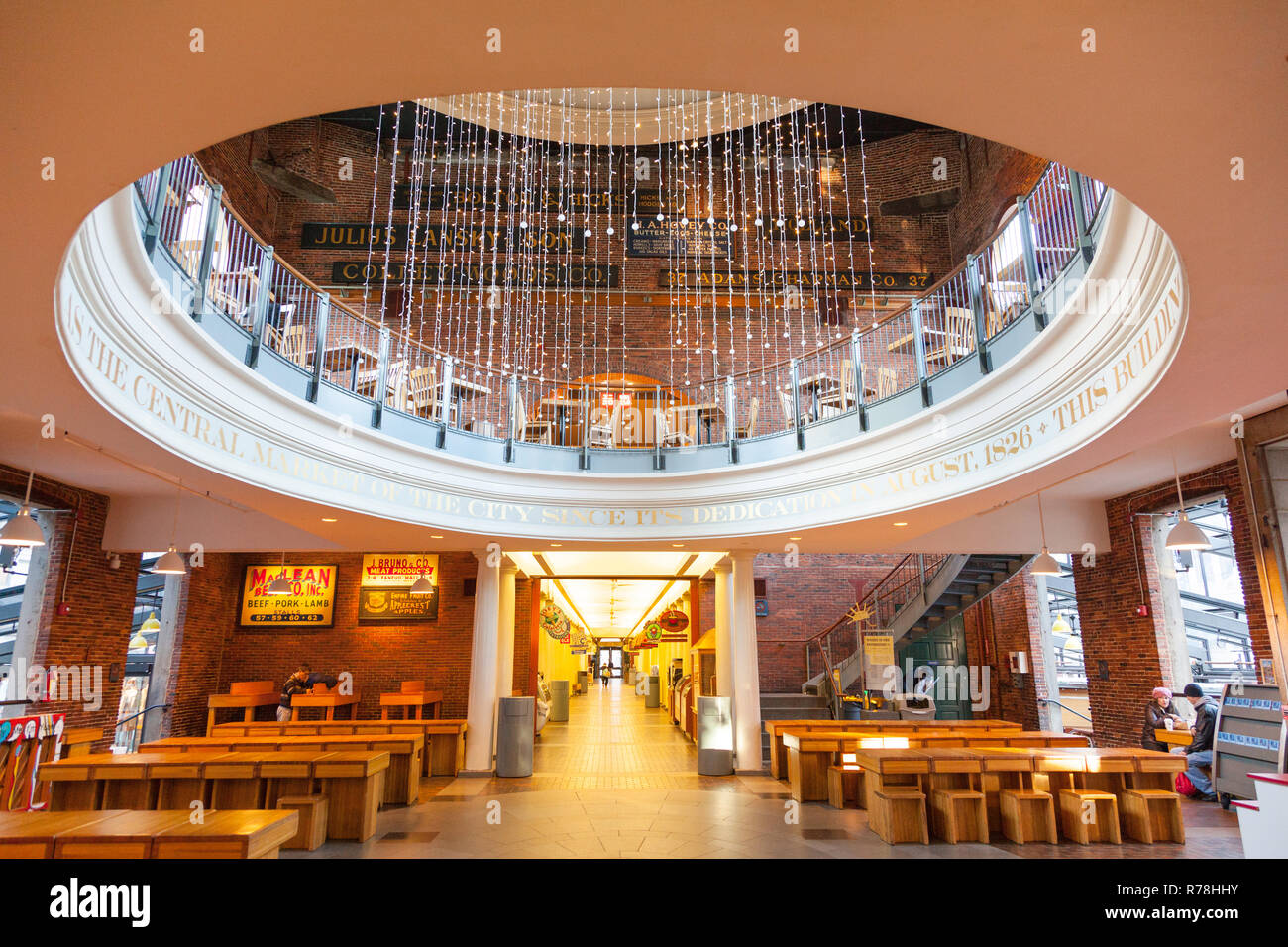 Central domed food hall at Quincy Market, Boston, Massachusetts, United States of America. Stock Photo