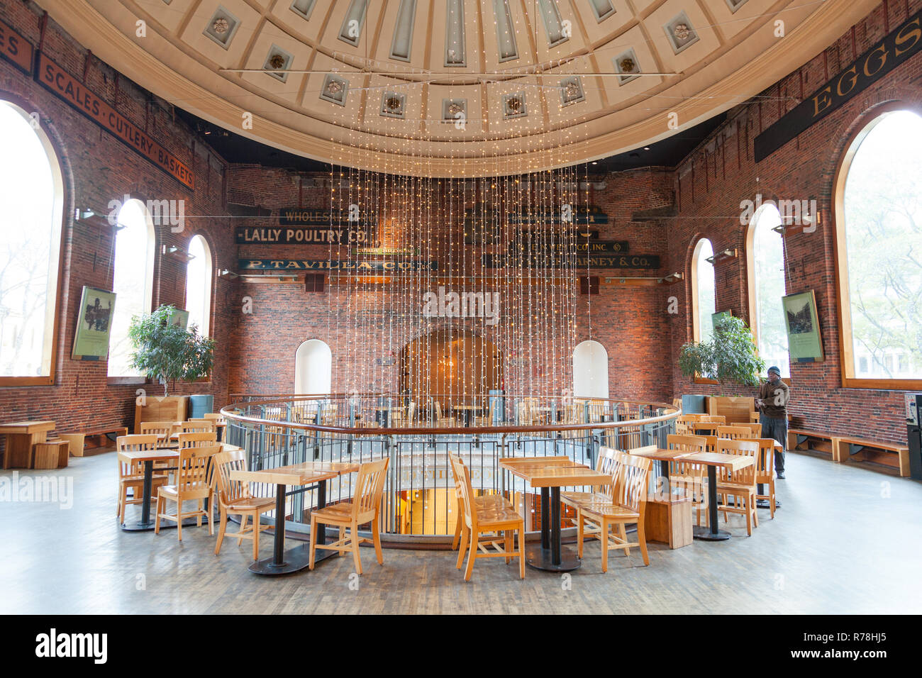 Central domed food hall at Quincy Market, Boston, Massachusetts, United States of America. Stock Photo