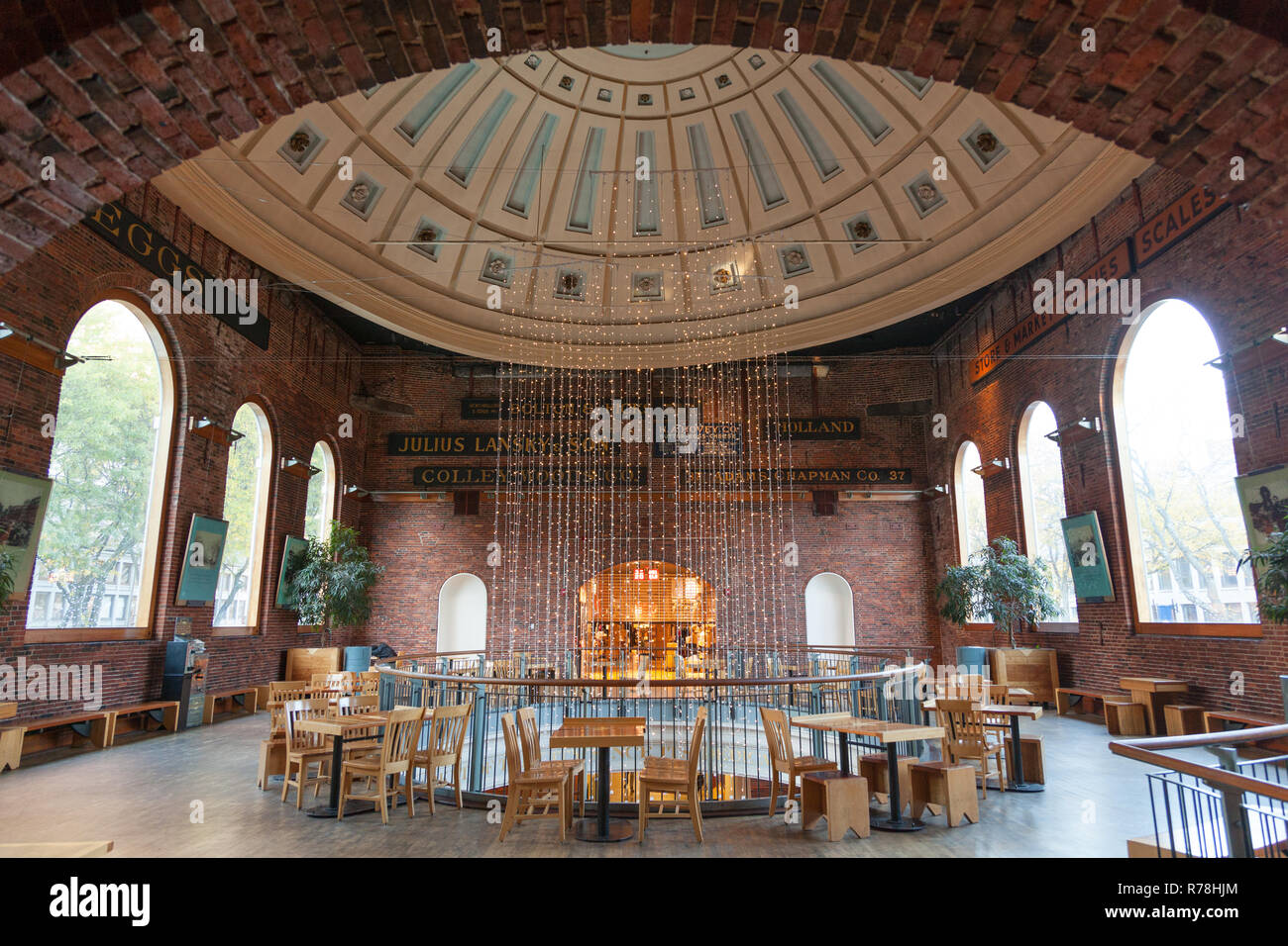 Central domed food hall at Quincy Market, Boston, Massachusetts, United States of America. Stock Photo