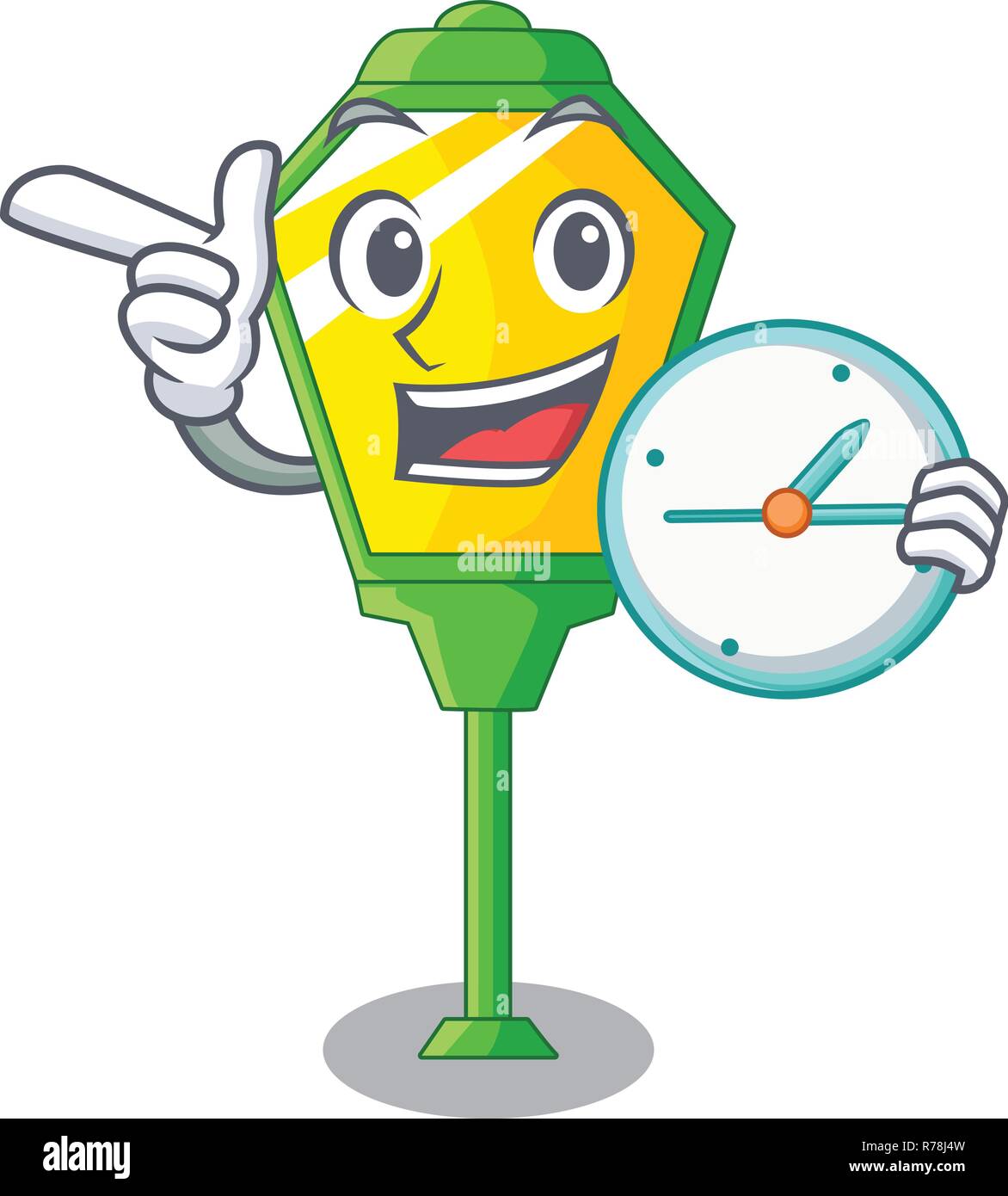With clock lamp post in isolated on mascot vector illustration Stock