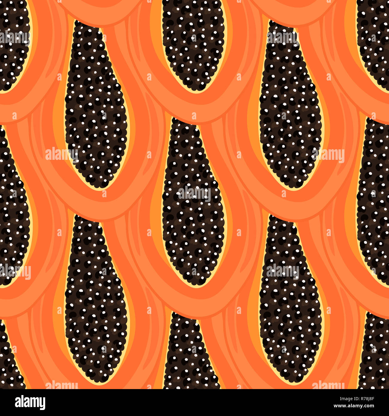 Seamless pattern with tropical fruits. Healthy dessert. Fruity background. Carica papaya. Exotic food. Wrapping paper, print on clothes, wallpaper, summer banner Stock Photo