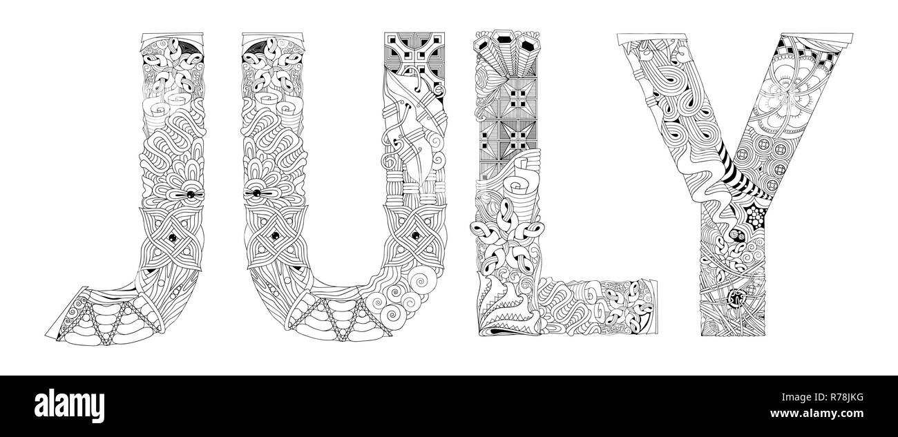 Word Jully For Coloring Vector Decorative Zentangle Object Stock Vector Image Art Alamy