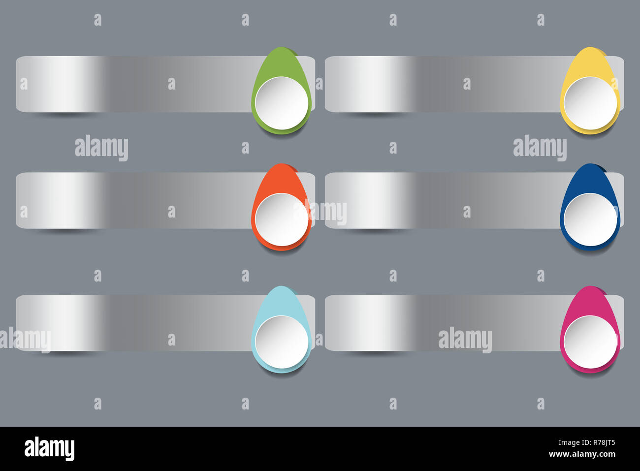 Six stainless steel horizontal labels with colorful drops decor Stock ...