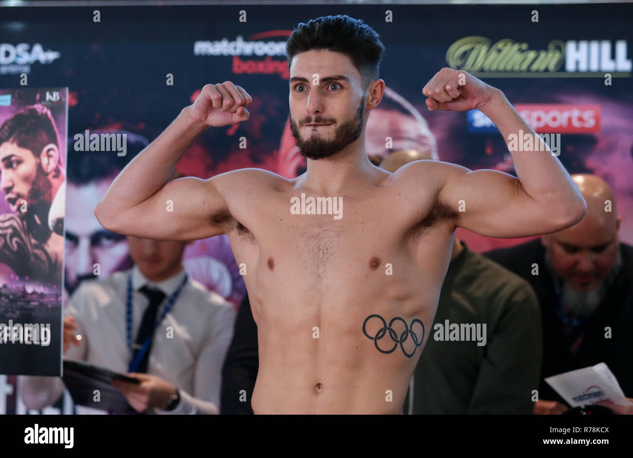 Josh Kelly weighs in ahead of his fight with David Avanesyan on the Matchroom Boxing show in Sheffield, South Yorkshire, United Kingdom. Stock Photo