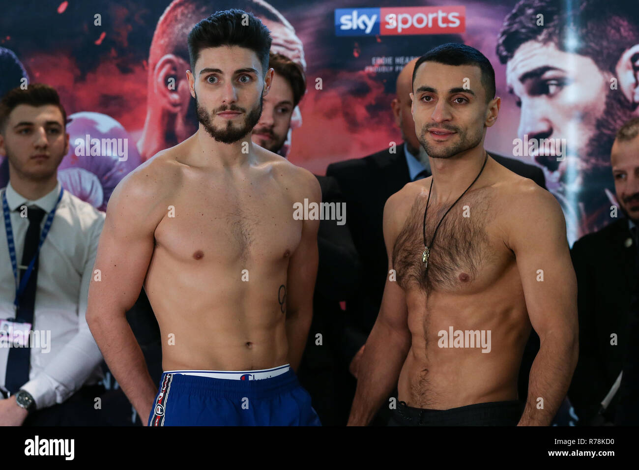 Josh Kelly and David Avanesyan weigh in ahead of their fight on the Matchroom Boxing show in Sheffield, South Yorkshire, United Kingdom. Stock Photo