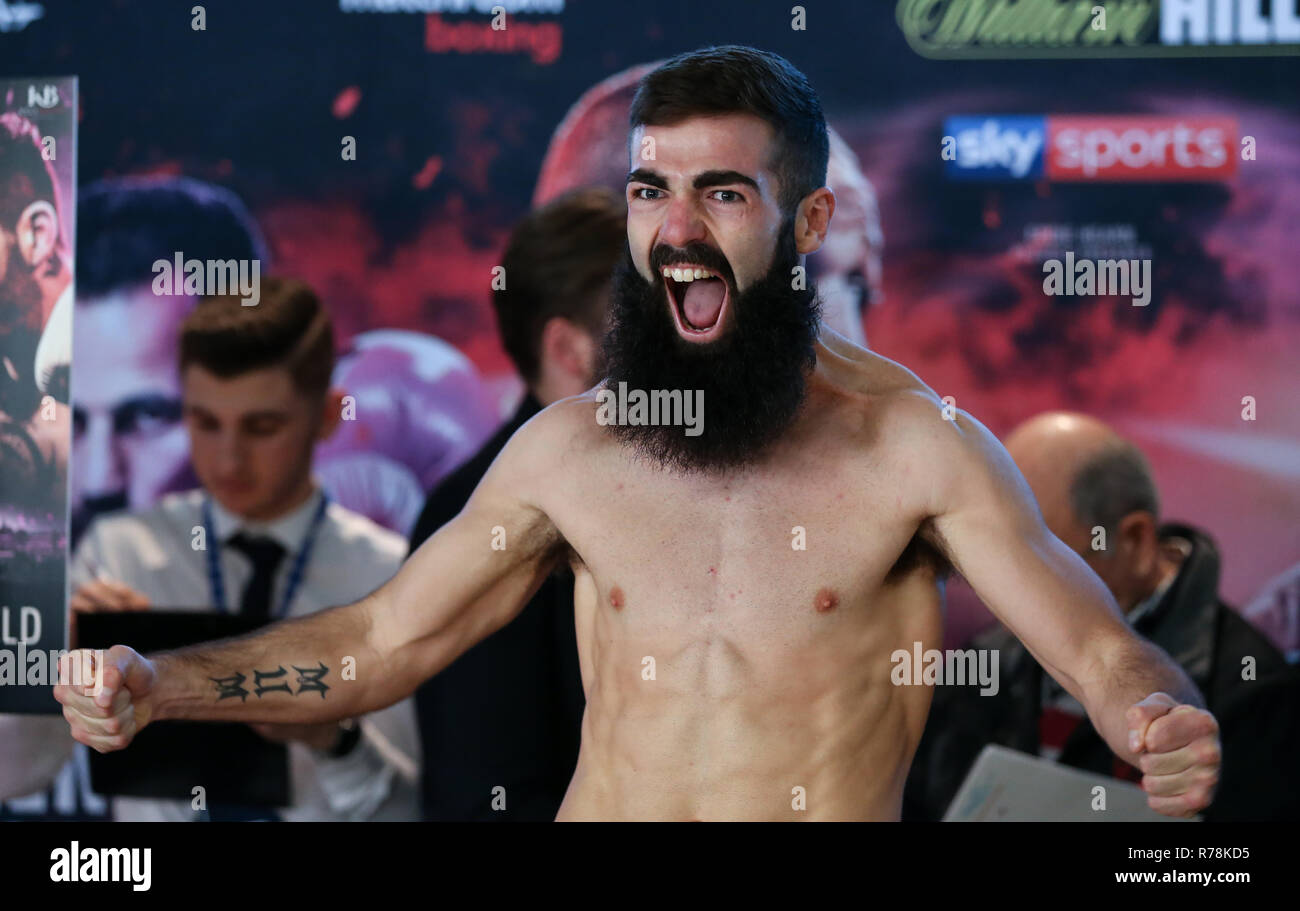 Jono Carroll Boxer, Jono Carroll weighs in ahead of his fight with Guillaume Frenois on a Matchroom Boxing event in Sheffield, UK. Stock Photo