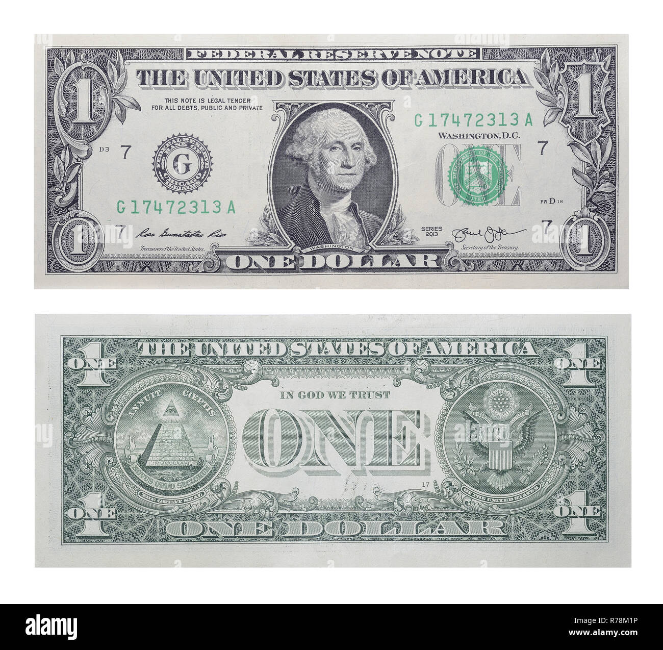 1 US dollar banknote Stock Photo