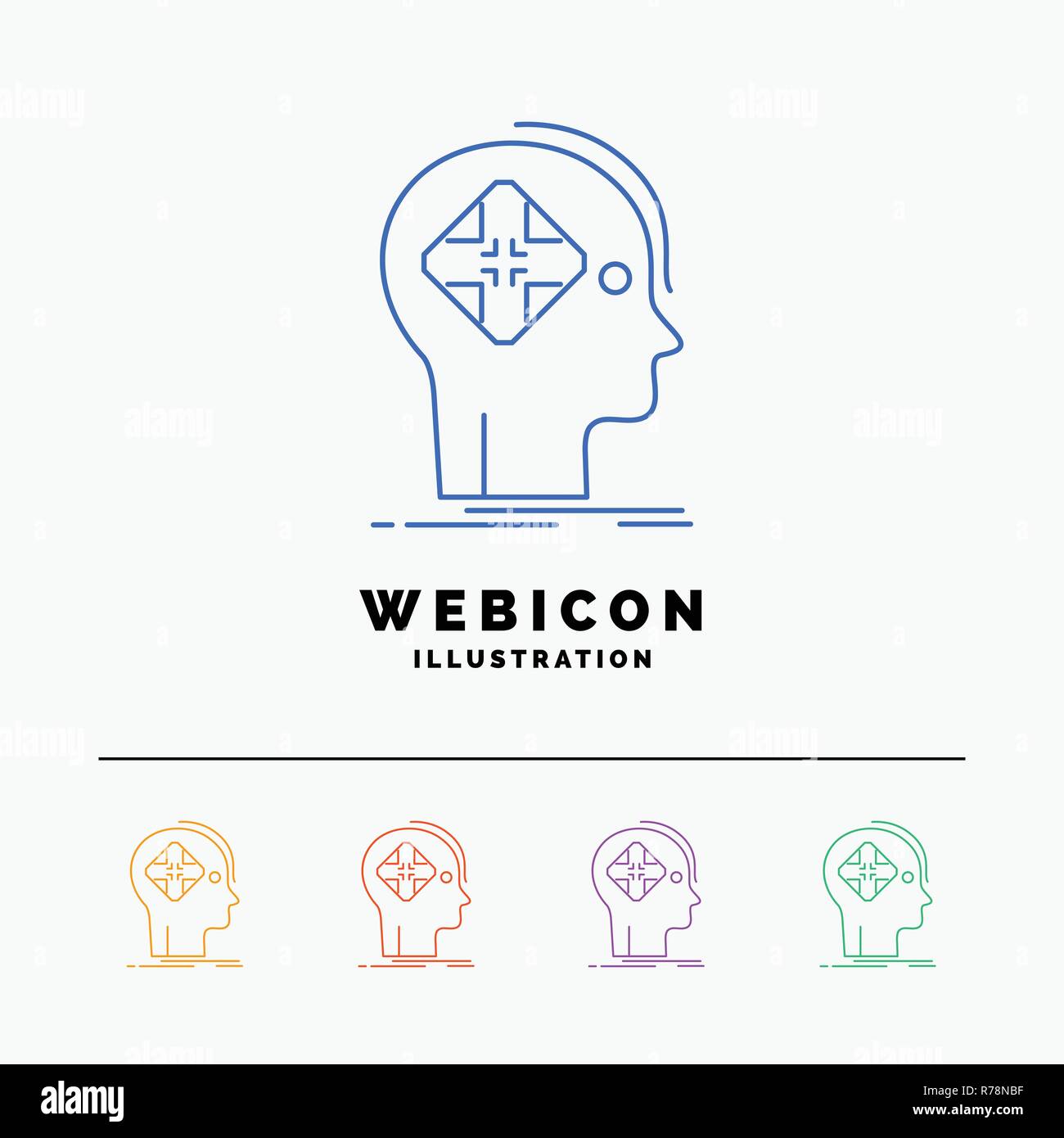 Advanced, cyber, future, human, mind 5 Color Line Web Icon Template isolated on white. Vector illustration Stock Vector