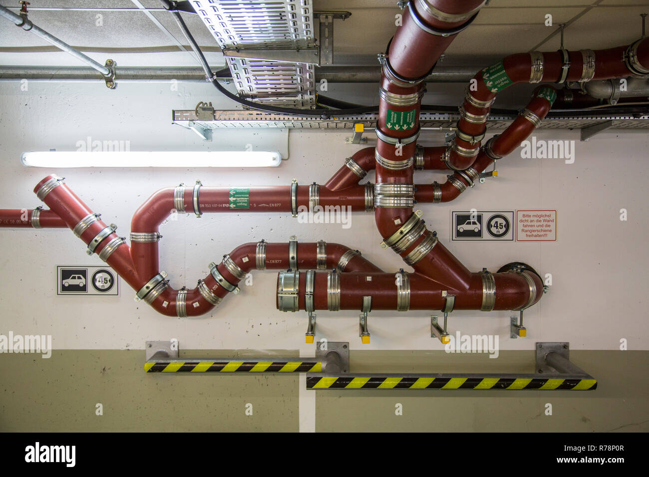 Water pipes in a garage, North RhineWestphalia, Germany Stock Photo Alamy