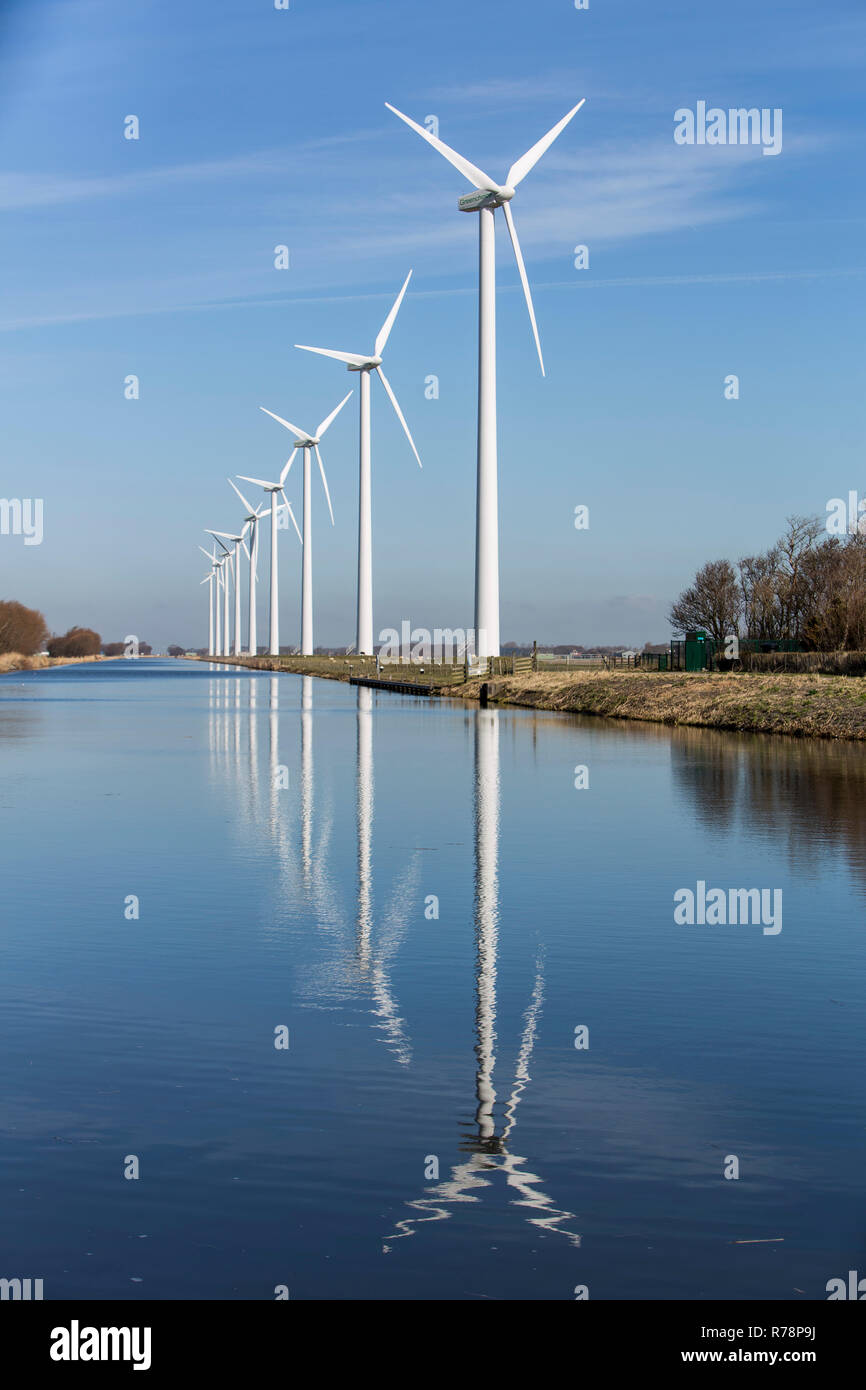 Wind turbines, wind farm, Nordhollandsch Kanaal, Burgervlotbrug, North Holland, The Netherlands Stock Photo