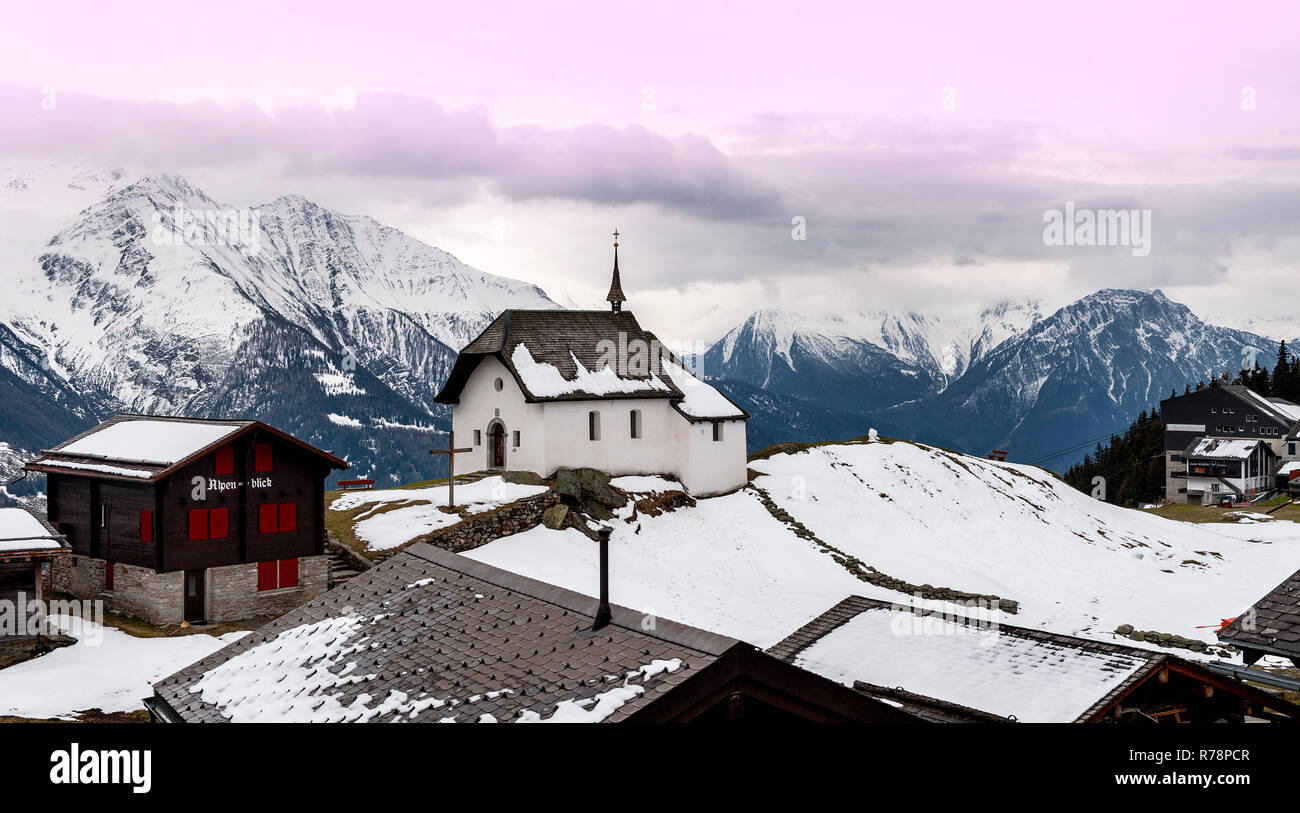 Small chapel in Bettmeralp village in Swiss Alps Stock Photo - Alamy