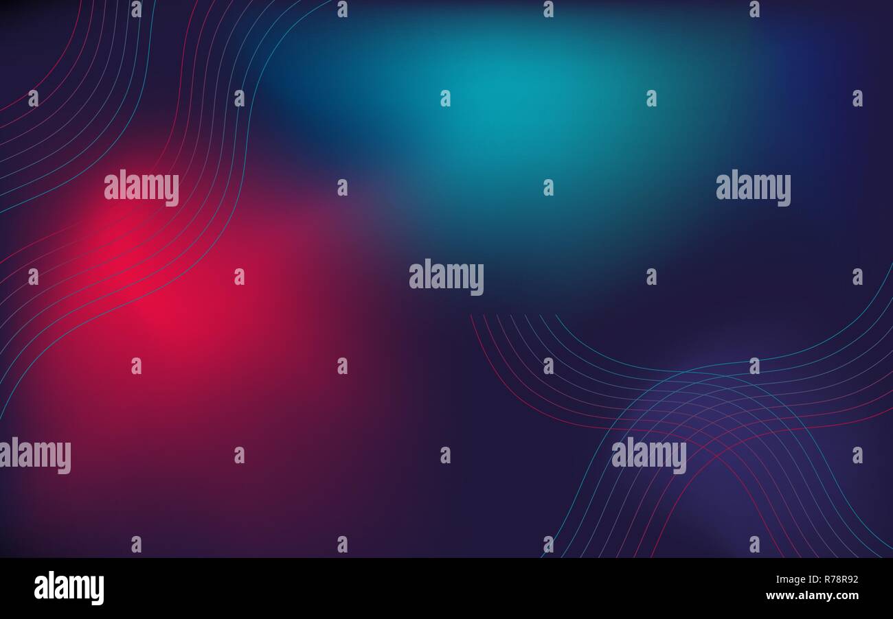 Wavy, geometric background, modern gradient, curved shape, in blue and red neon hues. Horizontal banner, website cover, page. Stock Vector