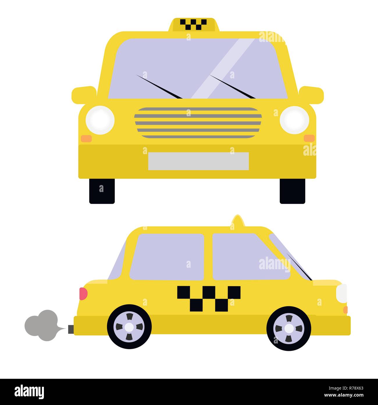 Yellow taxi front view side view vector Stock Vector