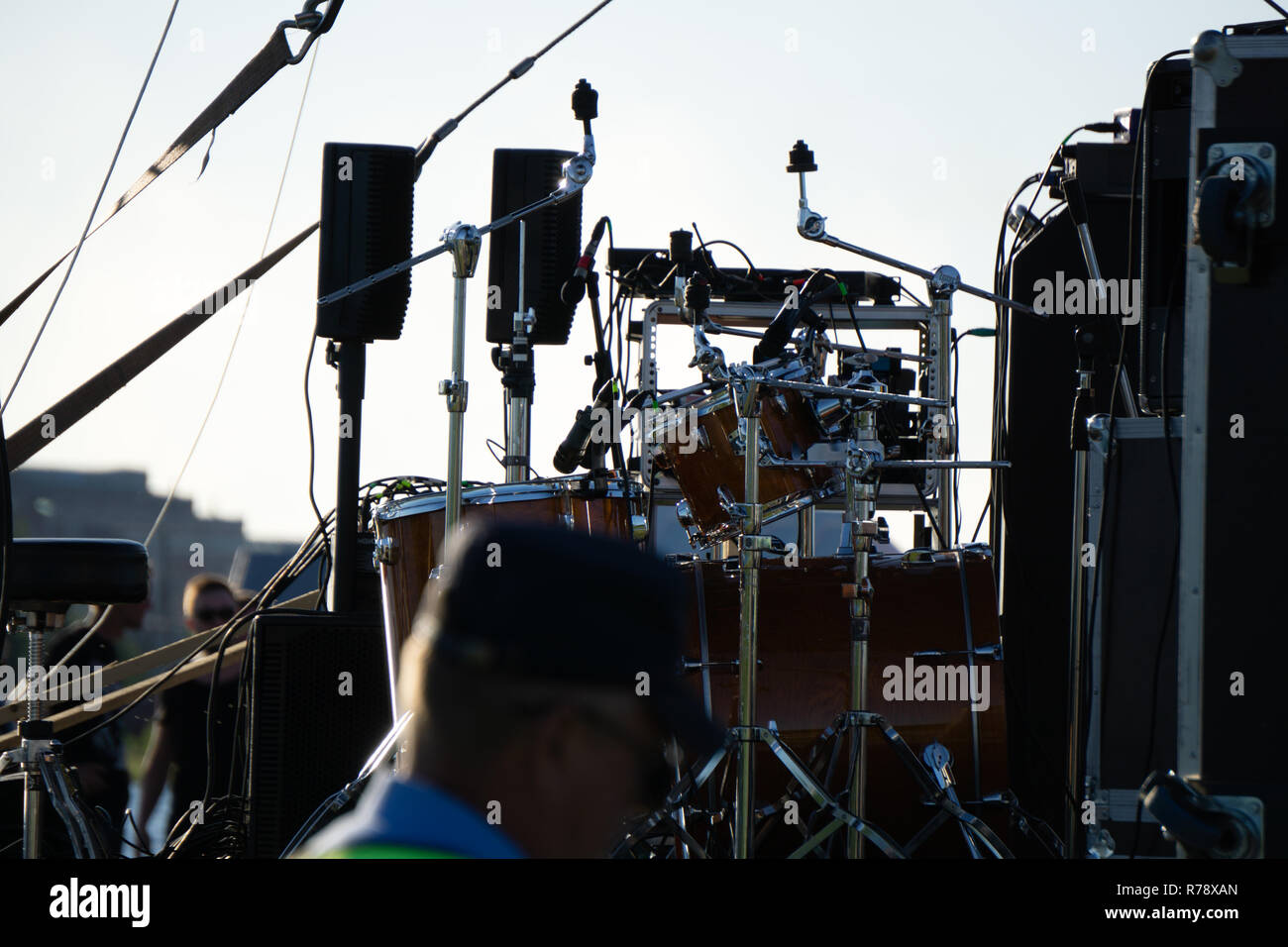 Set of musical instruments during concert set Stock Photo Alamy