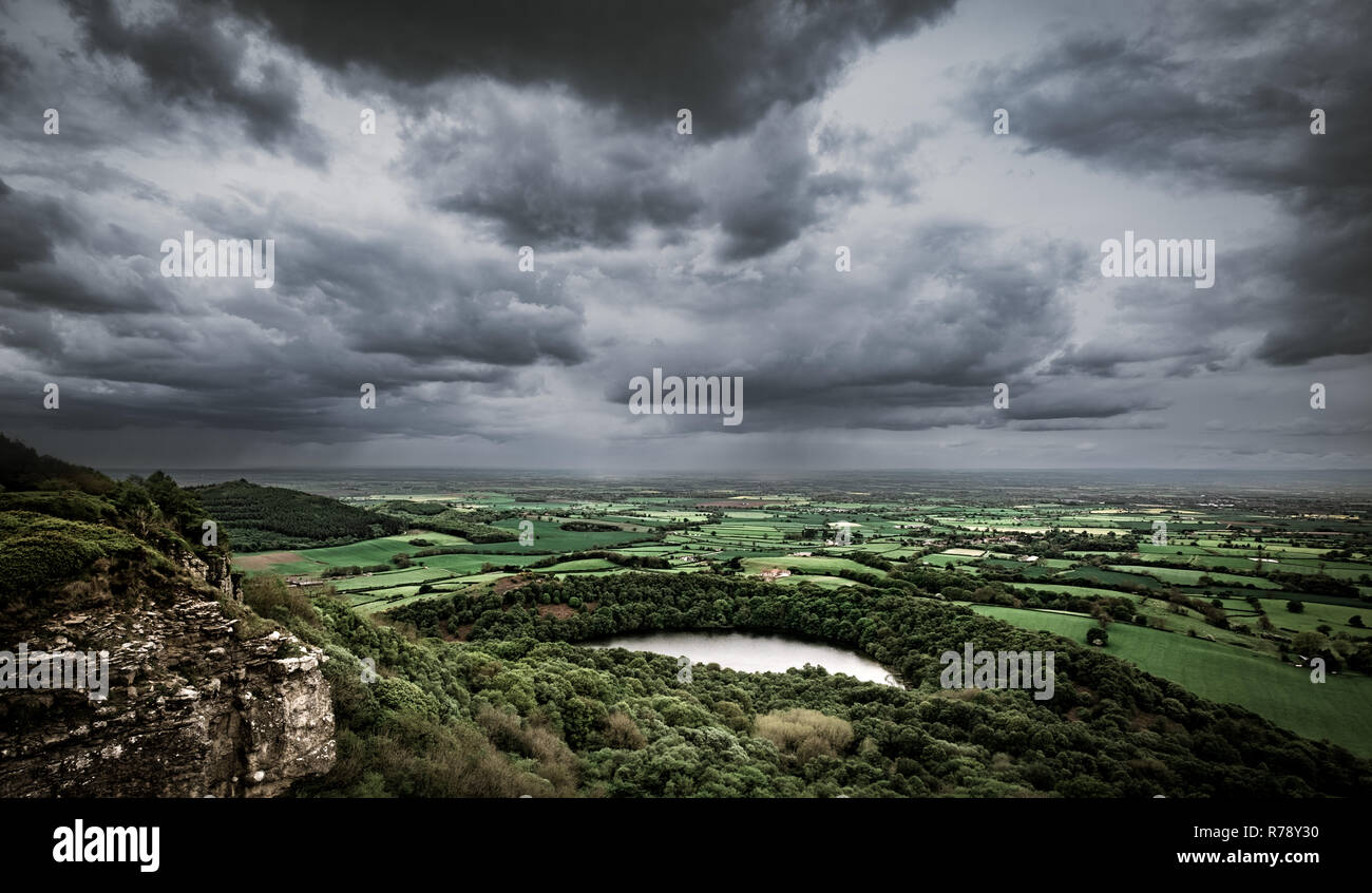 Dark rain clouds over the Vale of York, North Yorkshire Stock Photo