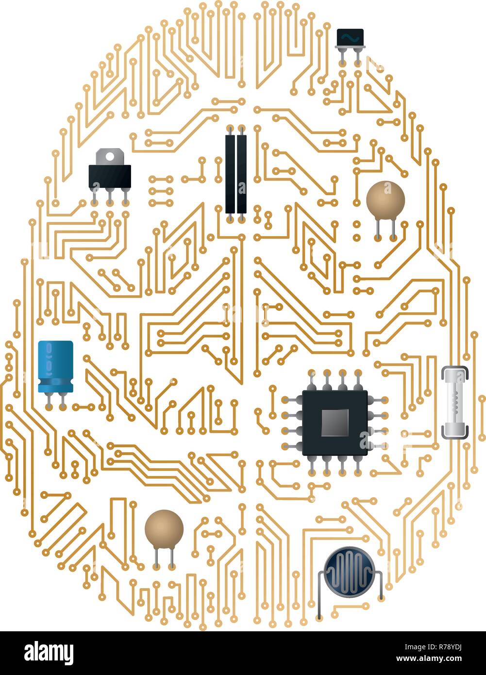 Human brain motherboard vector illustration. Artificial intelligence concept. Stock Vector