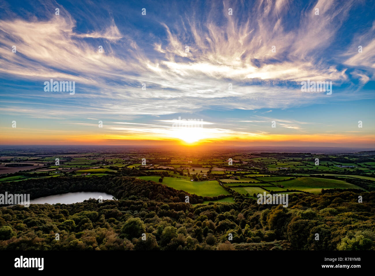 The Sun sets over the Vale of York from Sutton Bank Stock Photo