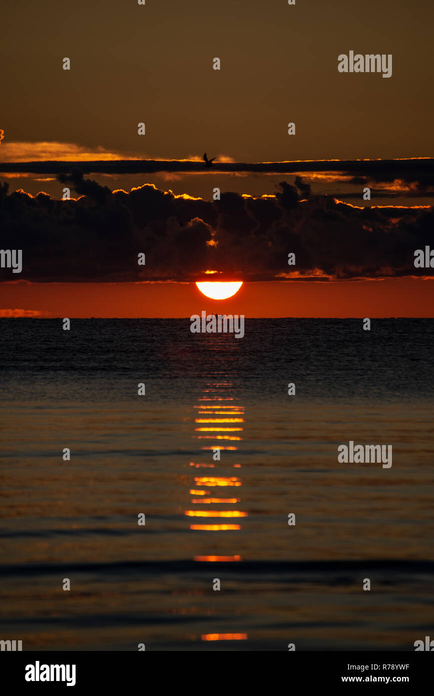 colorful sunset or sunrise in the sea with bright colors and dramatic ...