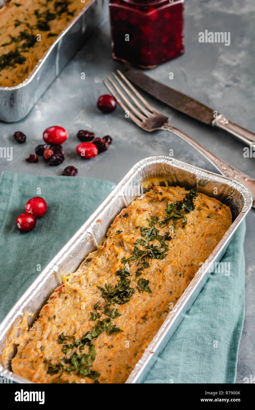 Homemade baked chicken liver pate with parsley and cranberries Stock