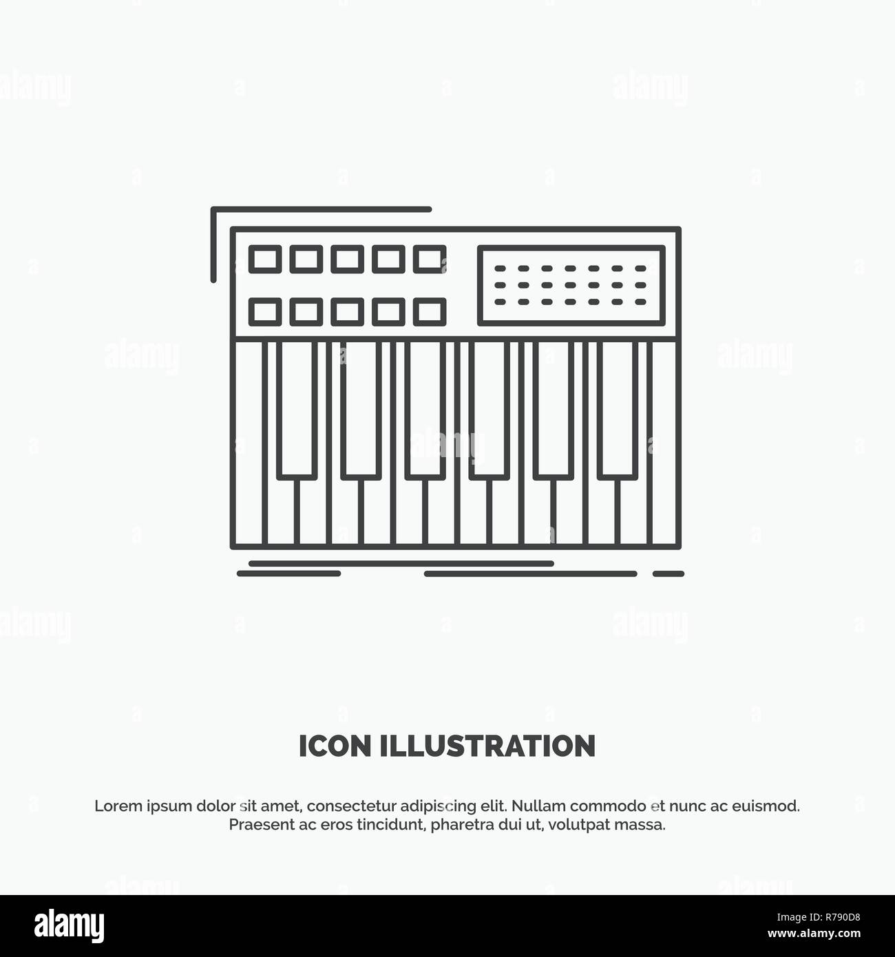 synth, keyboard, midi, synthesiser, synthesizer Icon. Line vector gray symbol for UI and UX, website or mobile application Stock Vector