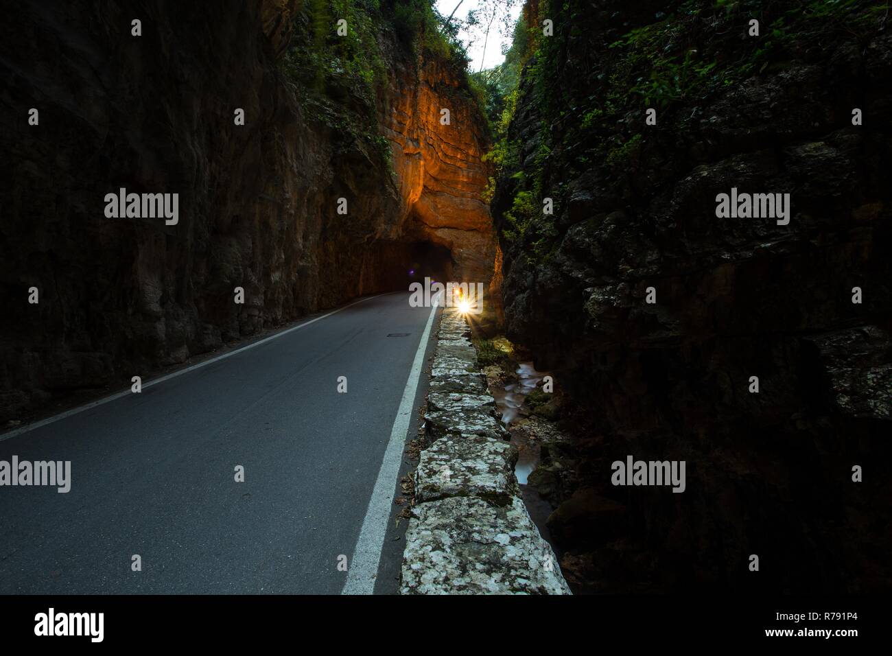 Strada della Forra Scenic road at caves leading from Tremosine to Pieve Stock Photo