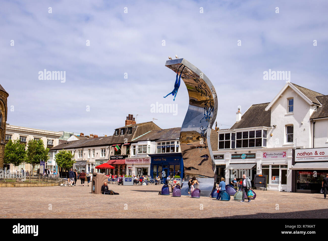 St John's Square with The Wave sculpture by Lucy Glendinning in Blackpool Lancashire UK Stock Photo