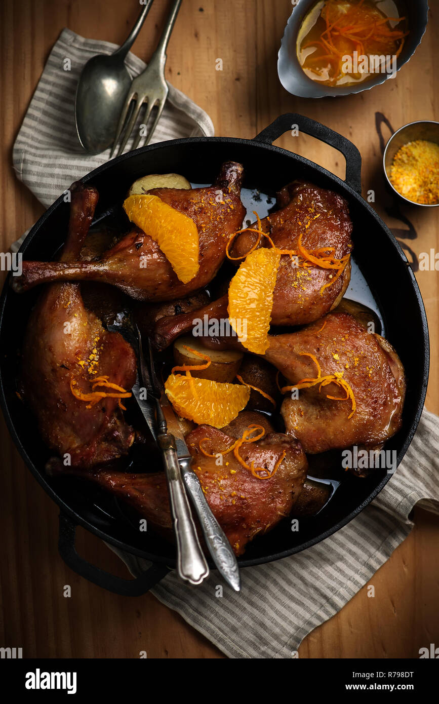 slow roast duck with orange.style rustic.selective focus Stock Photo