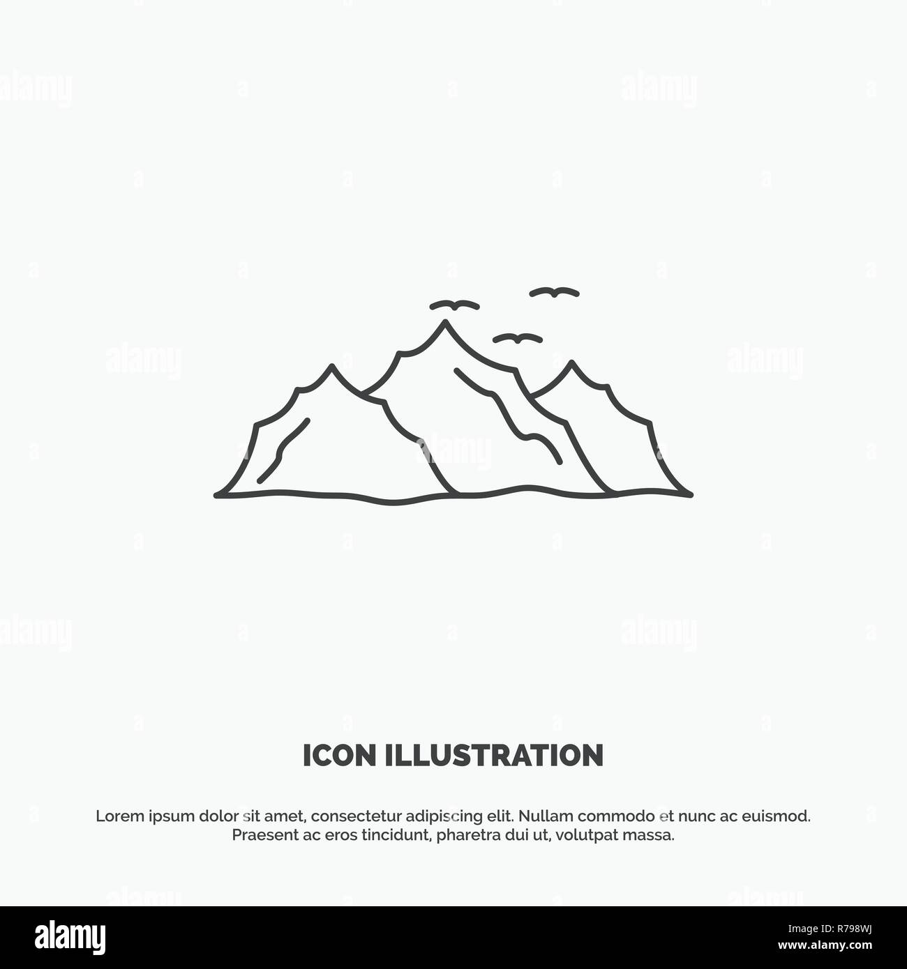 mountain, landscape, hill, nature, birds Icon. Line vector gray symbol for UI and UX, website or mobile application Stock Vector