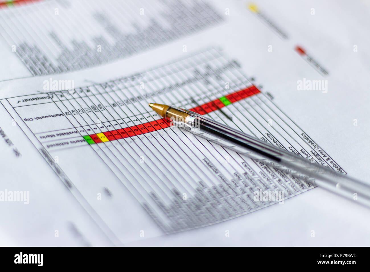 Open Black Pen on data/analysis/finance/document/sheet of paper. Close-up Stock Photo