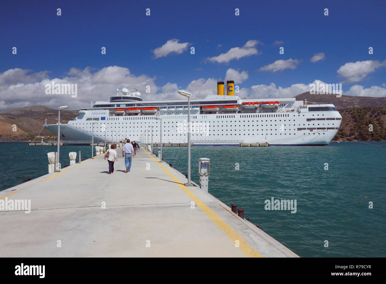 Argostoli, Kefalonia, Greece - Sep 18, 2013:Pier mooring and cruise liner Stock Photo