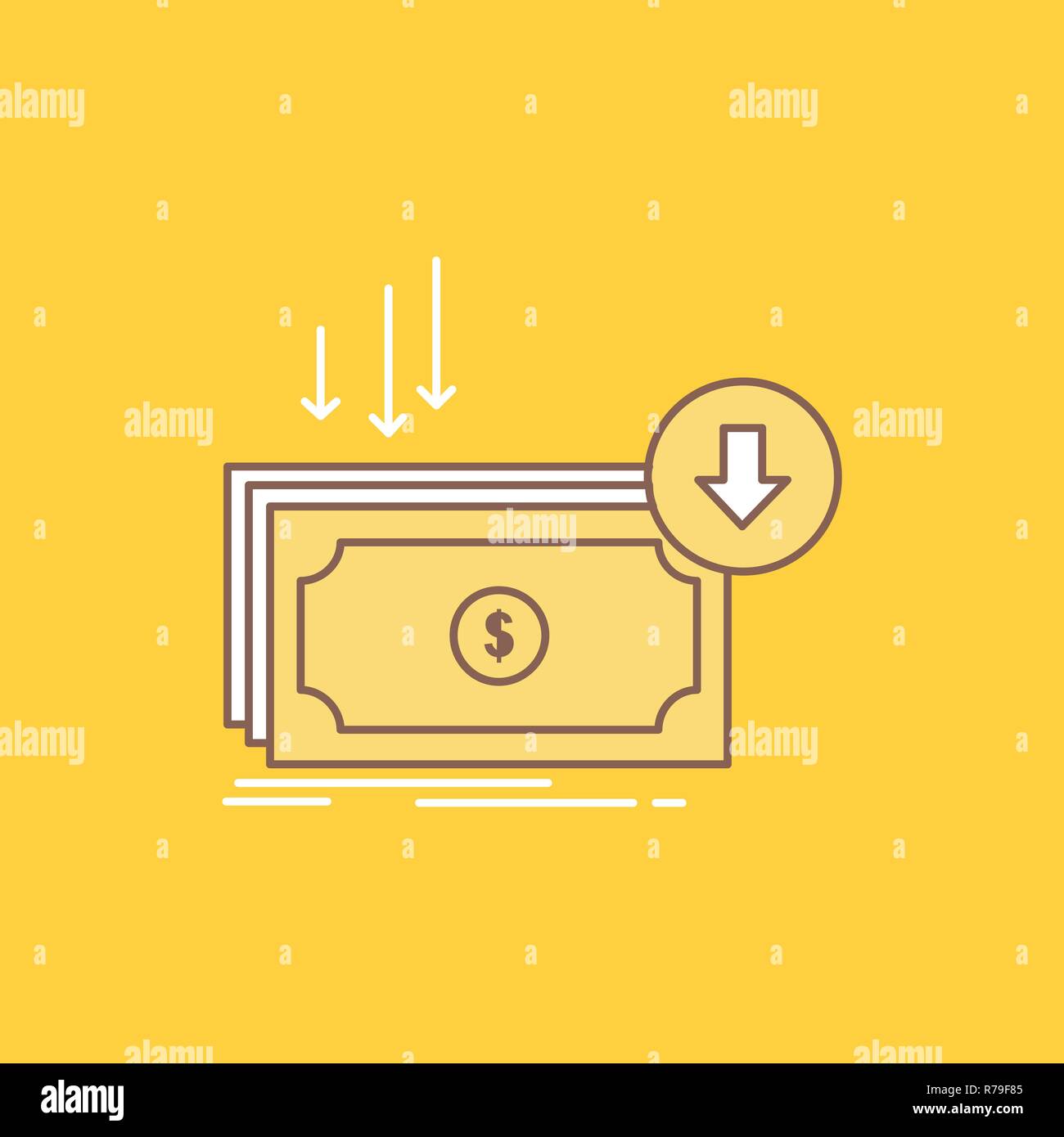 Business, cost, cut, expense, finance, money Flat Line Filled Icon. Beautiful Logo button over yellow background for UI and UX, website or mobile appl Stock Vector