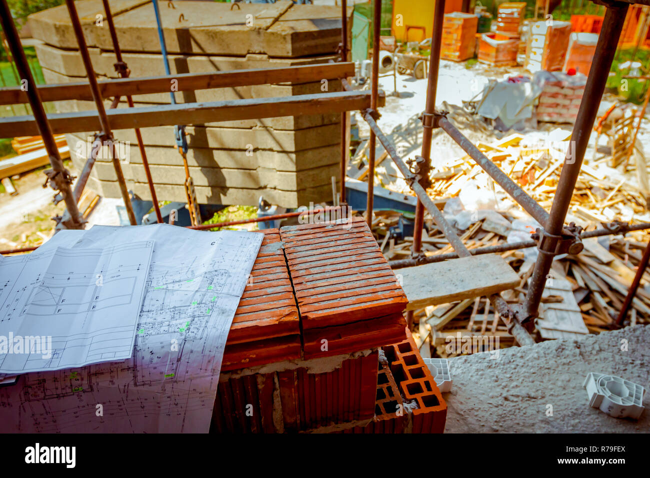 Architectural drawings of residential edifice under construction ...
