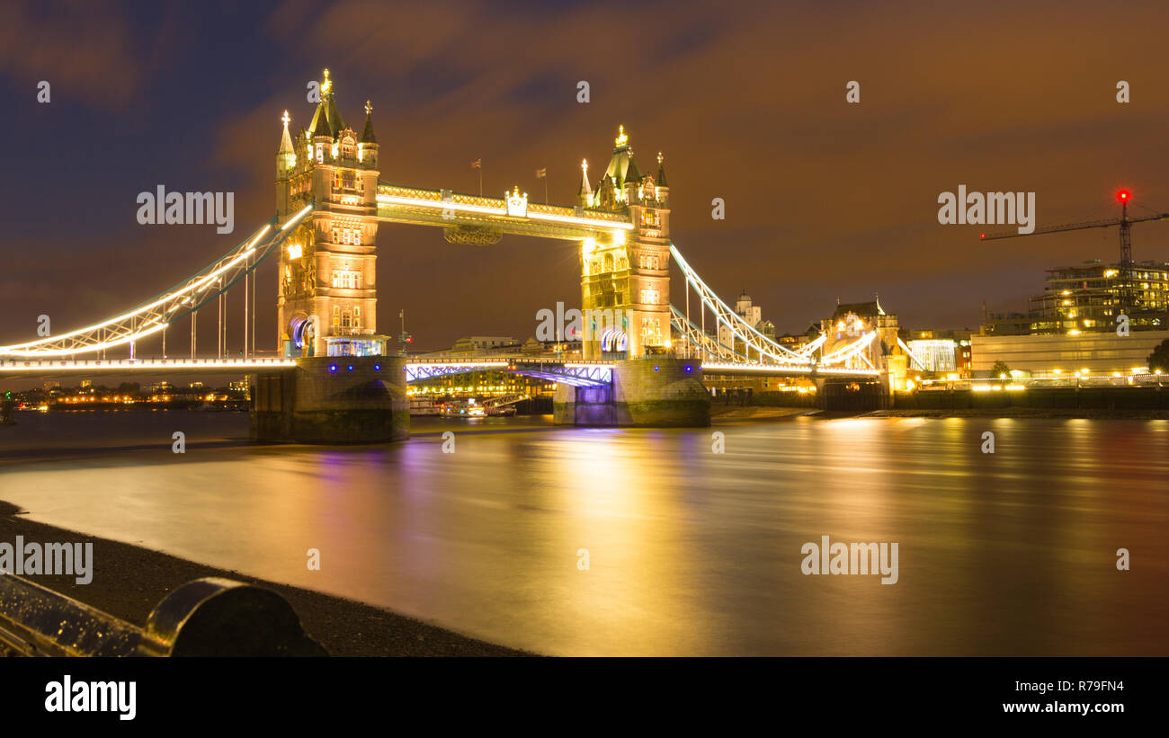 Cityscape at night with the Towerbridge London, UK Stock Photo