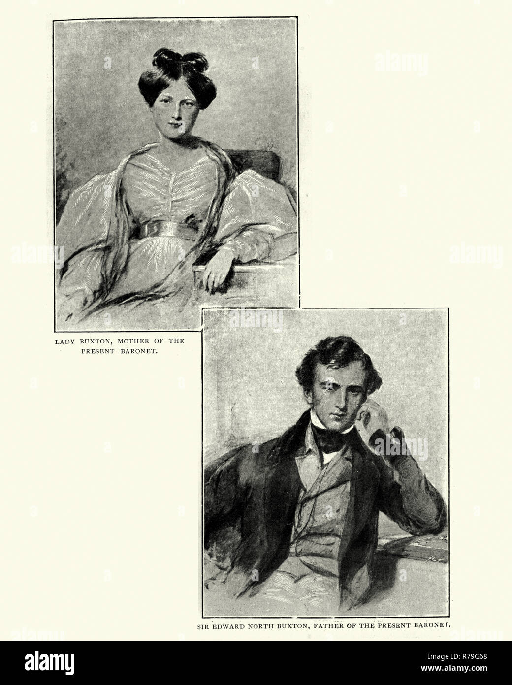 Sir Edward North Buxton and Lady Catherine Buxton (nee Gurney). Sir Edward North Buxton, 2nd Baronet (16 September 1812 – 11 June 1858) was a British Liberal Party politician. Stock Photo