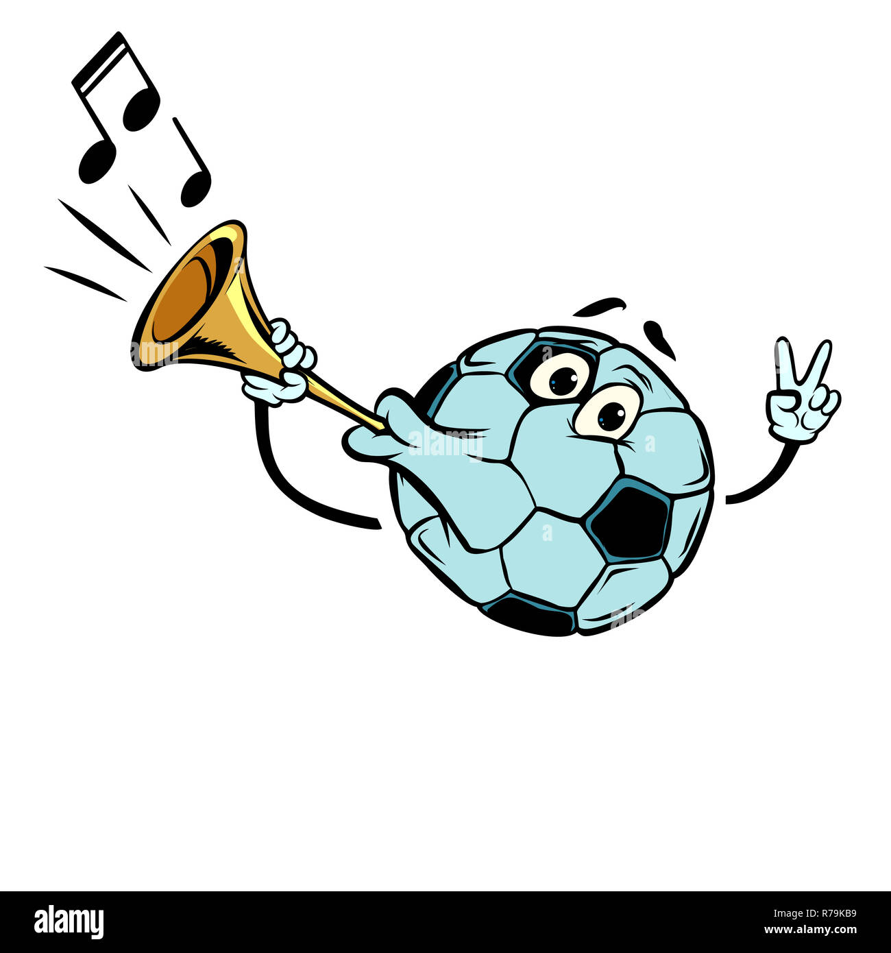 Fan horn, loud sound. Character soccer ball football. Isolate on Stock