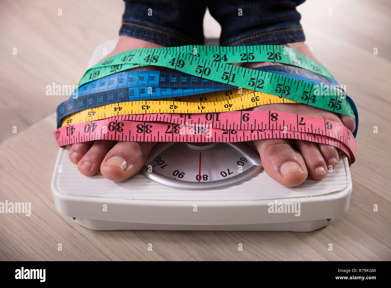 https://c8.alamy.com/comp/R79KGM/persons-feet-on-weight-scale-wrapped-with-measuring-tape-R79KGM.jpg